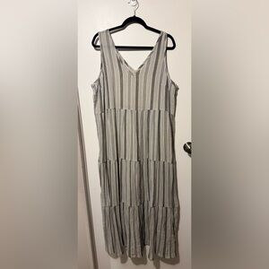 Wonderly Striped V-Neck Tiered Maxi Dress in Blues and Creams - EUC